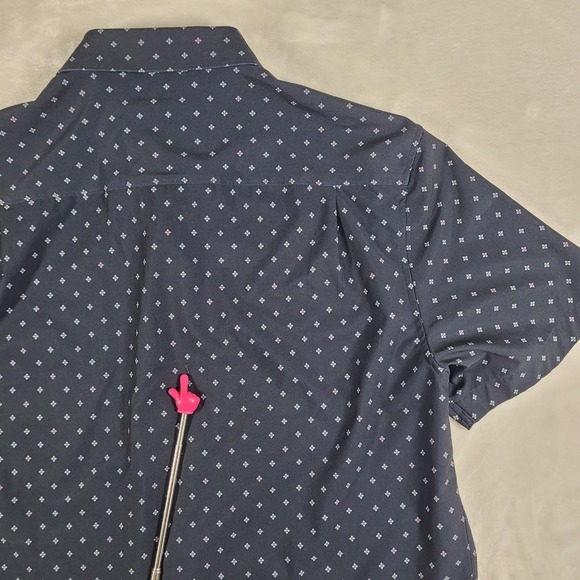 7 Diamonds 4 Way‎ Stretch Short Sleeve Button Up Men's Large Blue Geometric AOP - Picture 7 of 8